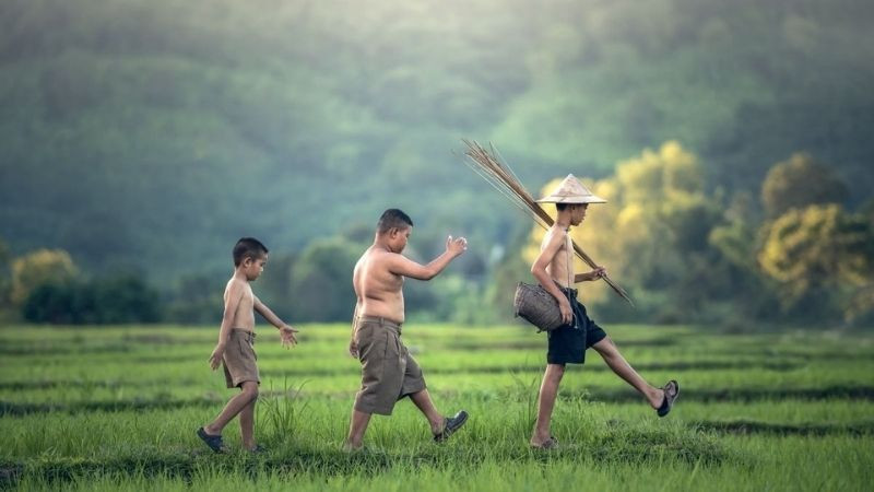 Bọn trẻ đi mò cua bắt ốc