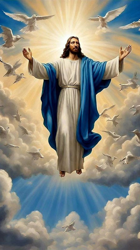 Bức ảnh Chúa Giêsu dang tay với phông nền trừu tượng