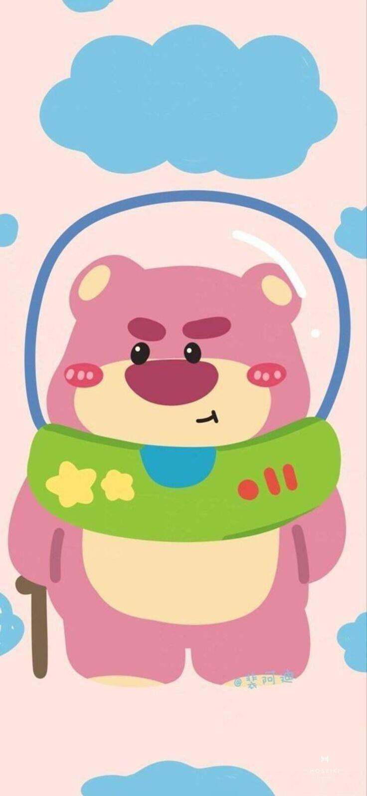 Bức ảnh gấu dâu cute với nền màu vàng nhạt