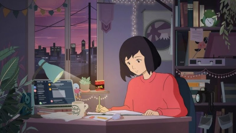 Bức ảnh lofi anime về một cặp đôi dưới bầu trời đầy sao