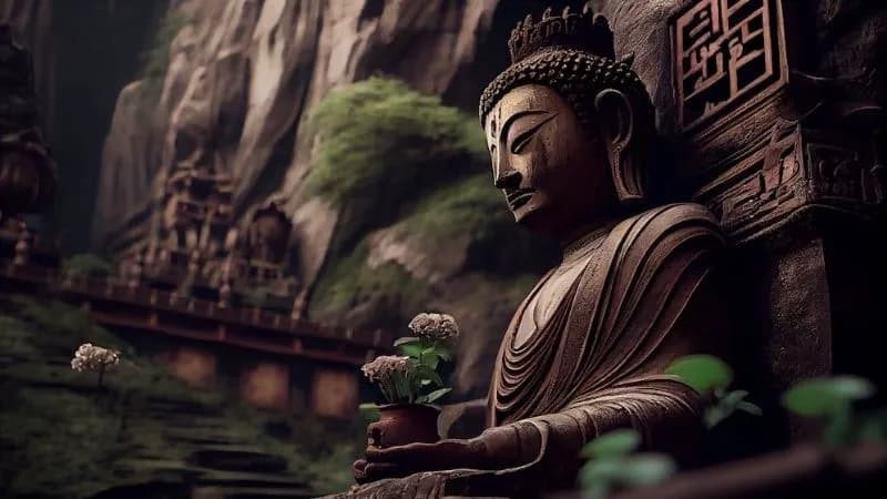 Bức ảnh Phật A Di Đà với màu sắc rực rỡ và hào quang tỏa sáng