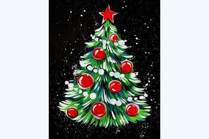 Bức tranh cây thông Noel đêm Giáng sinh lung linh