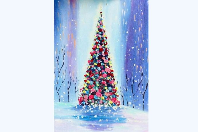 Bức tranh cây thông Noel rực rỡ sắc màu