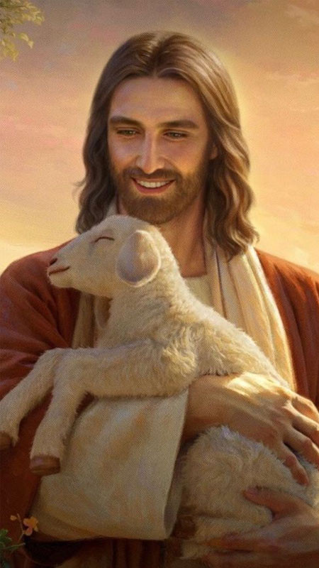 Bức tranh Chúa Giêsu Mục Tử với nhiều chú cừu vây quanh