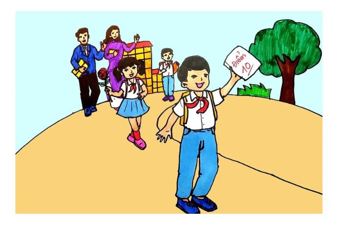 Bức tranh thể hiện sự quan tâm, chăm sóc của thầy cô đối với học sinh