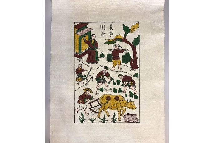 Bức tranh thủy mặc vẽ trên giấy dó truyền thống, nổi bật vân giấy độc đáo