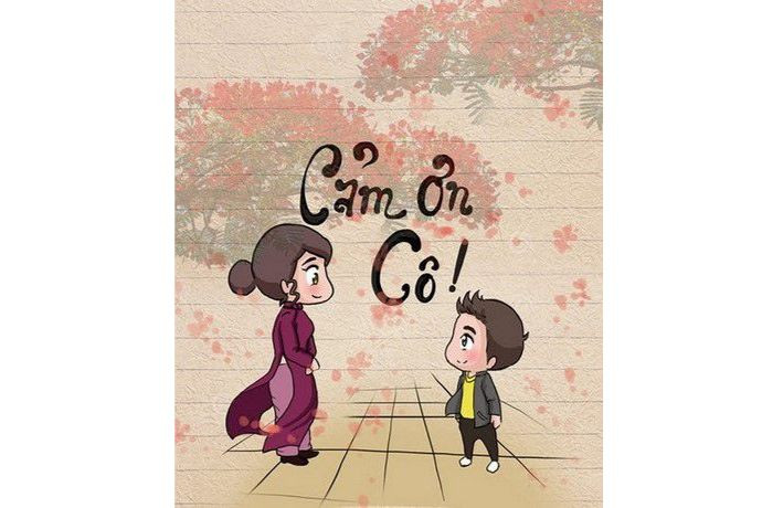 Bức tranh vẽ cô giáo đang giảng bài cùng các em học sinh trong lớp học