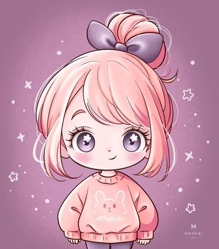 Bức vẽ chibi cute girl sử dụng gam màu pastel tươi sáng