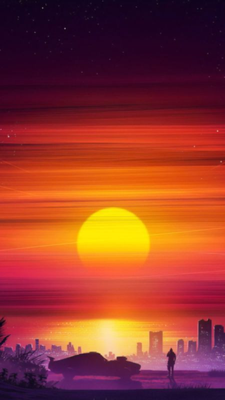 Bức vẽ hoàng hôn buồn với bầu trời u ám