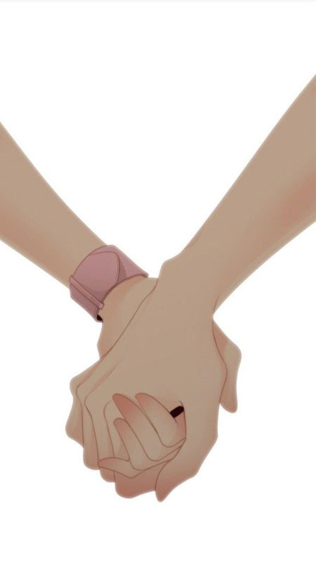 Bức vẽ nắm tay anime trong bối cảnh trường học