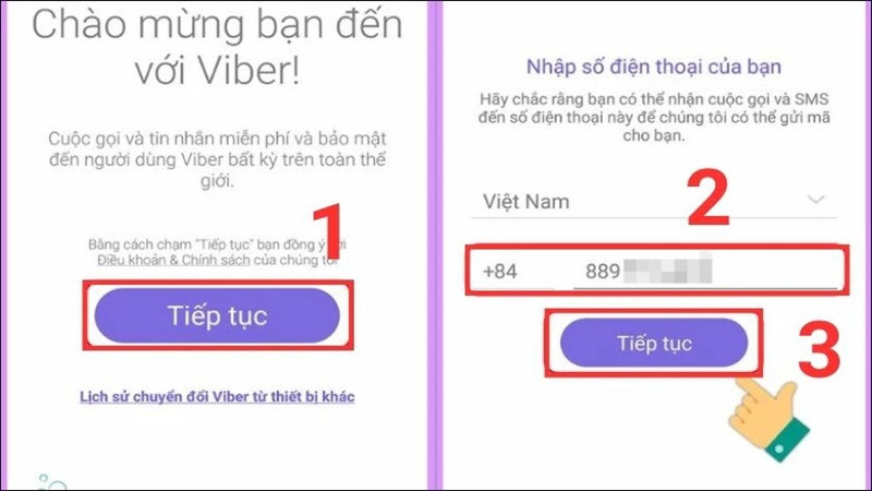 Bước 1: Nhập số điện thoại để bắt đầu đăng ký tài khoản Viber