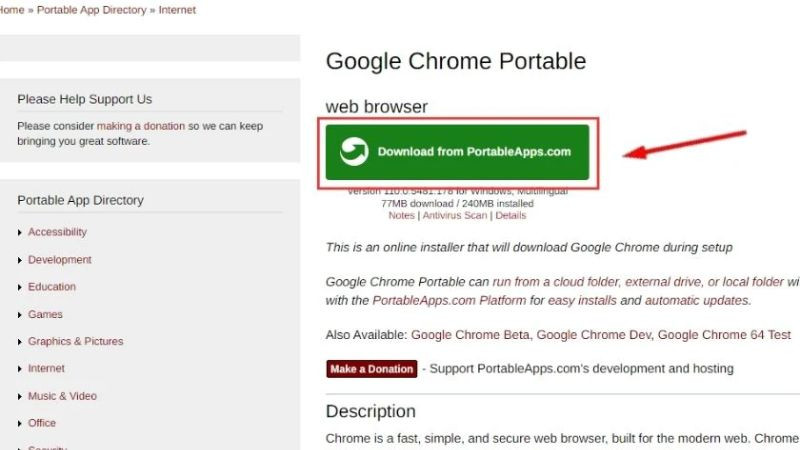 Bước 1 trong hướng dẫn tải: Truy cập đường link Google Chrome Portable