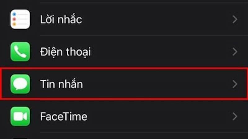 Bước 1: Truy cập mục Tin nhắn trong Cài đặt iPhone để bật iMessage