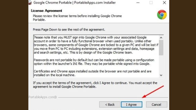 Bước 3 trong hướng dẫn tải: Đồng ý điều khoản và tiếp tục cài đặt Portable