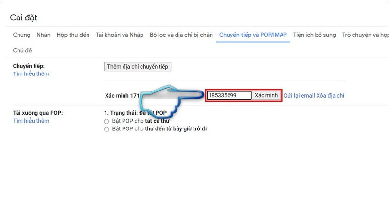Bước 4 (tiếp): Chọn tùy chọn chuyển tiếp bản sao thư đến địa chỉ đã xác nhận