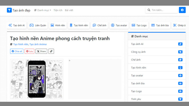 Bước đầu tiên truy cập website tạo ảnh anime taoanhdep.com