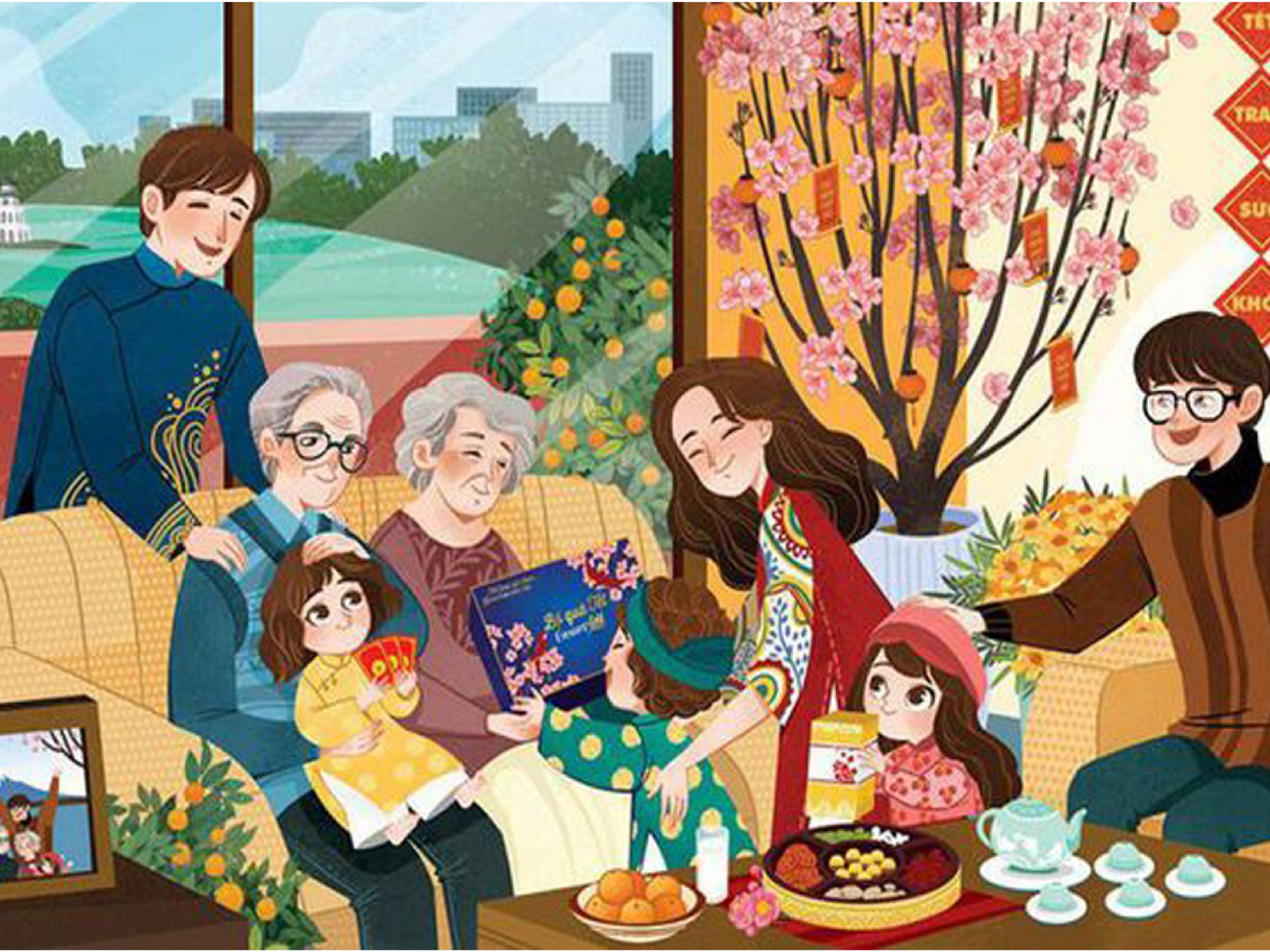 Cả gia đình vui vẻ chào đón năm mới với nụ cười rạng rỡ