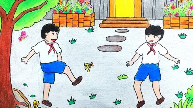 Các bạn nam chơi đá cầu đầy hứng thú