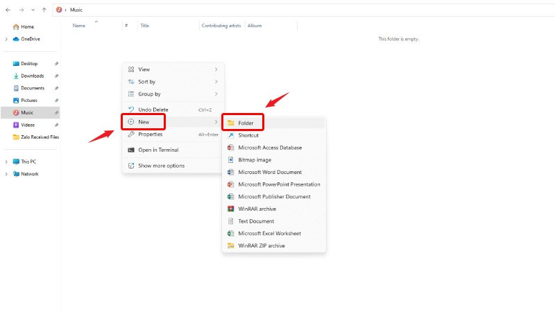 Các bước tạo folder mới bằng cách click chuột phải và chọn &quot;New Folder&quot;