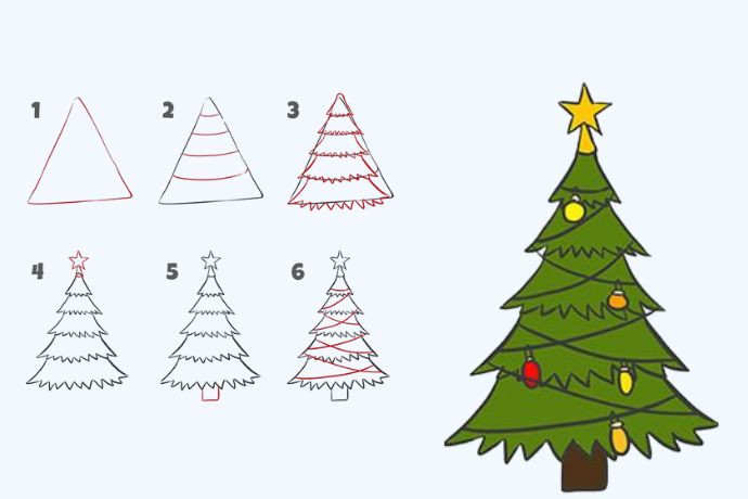 Các bước vẽ cây thông Noel truyền thống dễ thực hiện