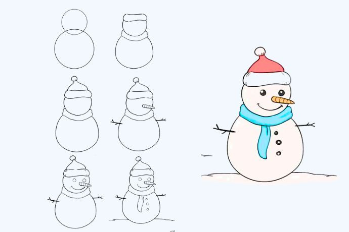 Các bước vẽ người tuyết đơn giản tại nhà