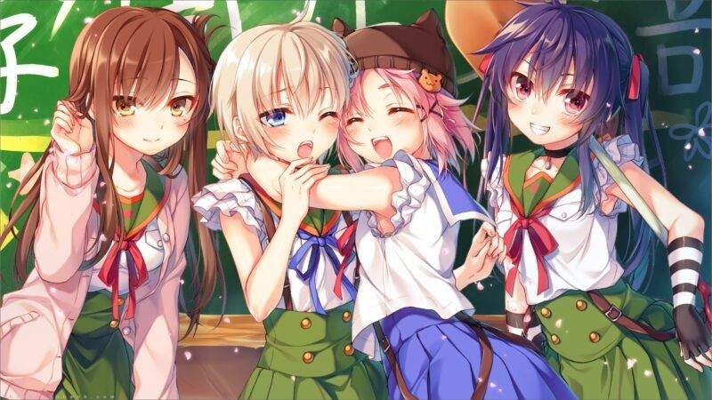 Các cô nàng học sinh anime vui vẻ bên nhau