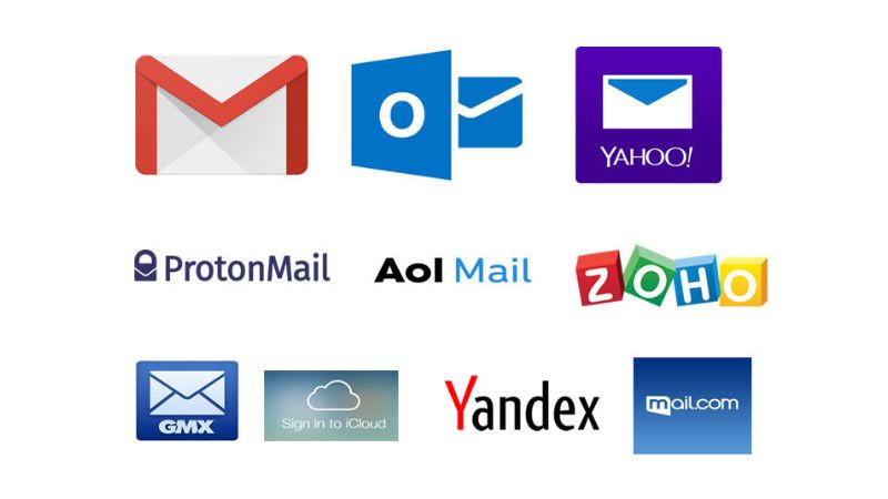 Các logo đại diện cho những nhà cung cấp dịch vụ Email phổ biến hiện nay