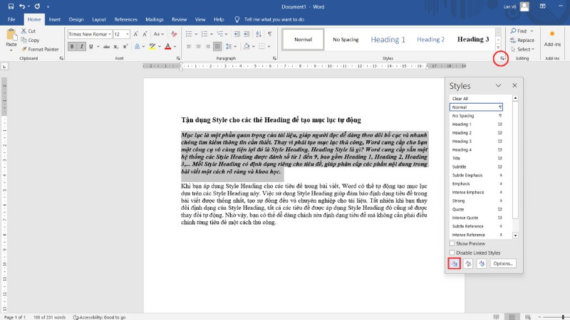 Cách chọn tùy chọn Create a Style hoặc New Style từ thư viện Styles trong Word
