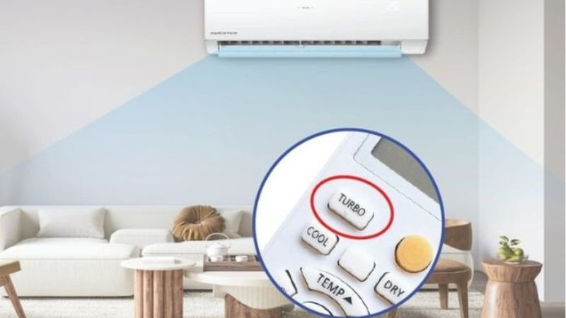 Cách kích hoạt chế độ Turbo bằng nút bấm trên điều khiển điều hòa.