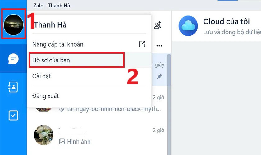 Cách thay ảnh avatar Zalo trên máy tính: Bước 1 nhấp ảnh đại diện