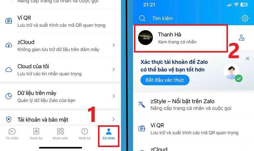 Cách thay ảnh đại diện Zalo trên điện thoại: Bước 1 truy cập cá nhân