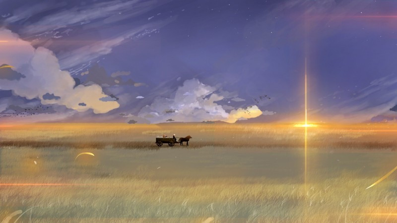 Cảnh bình minh trên đỉnh núi cao nhìn xuống biển mây trong tranh phong cảnh anime