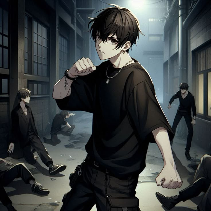 Cảnh chiến đấu với nhân vật anime có ánh mắt lạnh lùng đầy sát khí