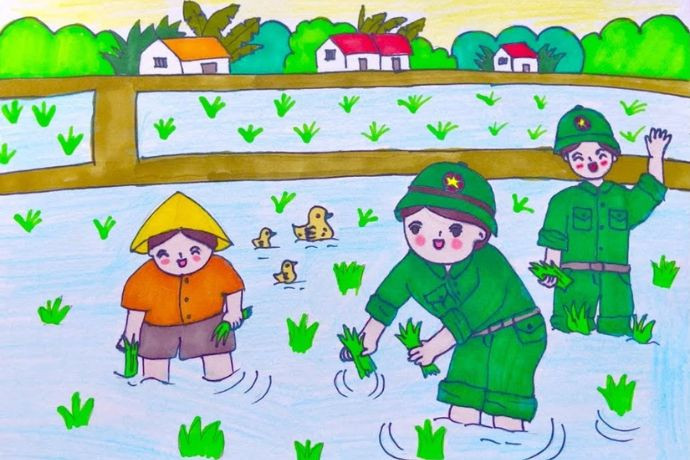 Cảnh chú bộ đội thăm hỏi, động viên gia đình chính sách