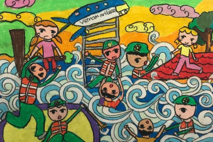 Cảnh chú bộ đội và người dân cùng chung tay xây dựng quê hương