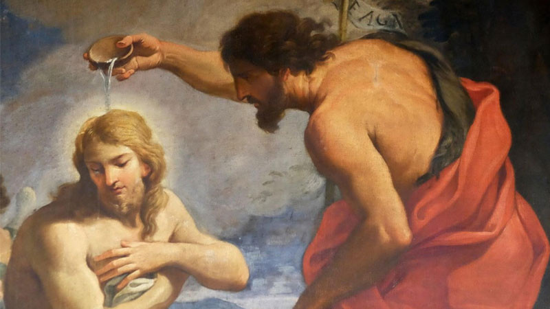 Cảnh Chúa Giêsu chịu phép rửa với đám đông chứng kiến