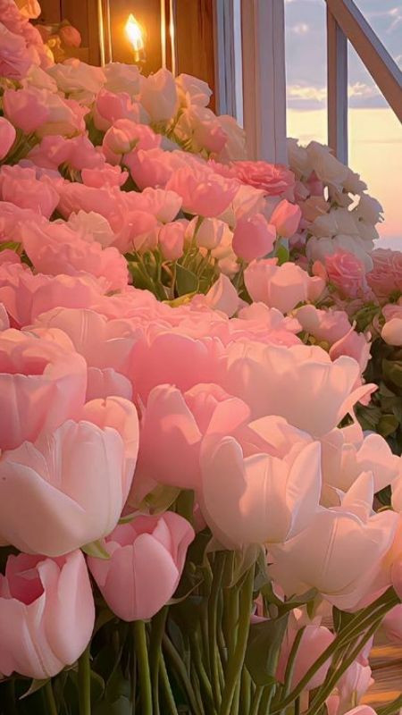 Cánh đồng tulip rực rỡ vươn mình lên bầu trời trong xanh