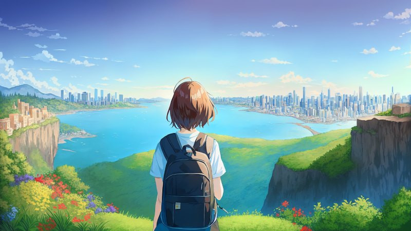 Cảnh quan núi non và bầu trời hoàng hôn phong cách lofi