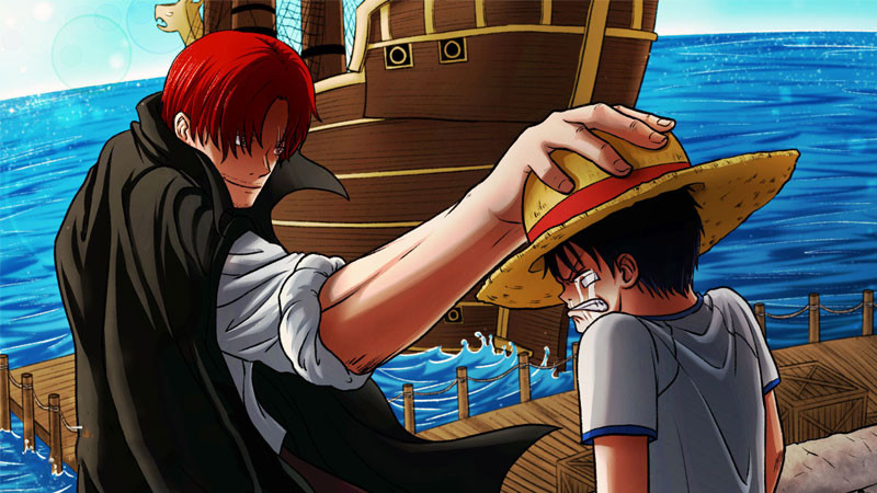 Cảnh Shanks tạm biệt Luffy, để lại chiếc mũ rơm.