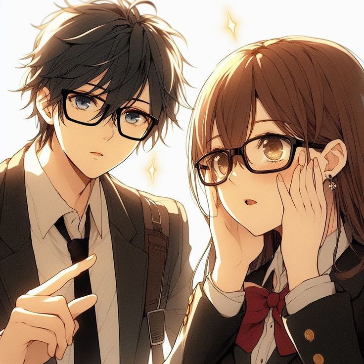 Cặp đôi anime đeo kính cùng đi học