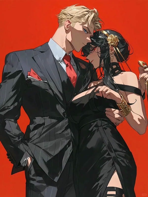 Cặp đôi anime nắm tay đi trên con đường vắng