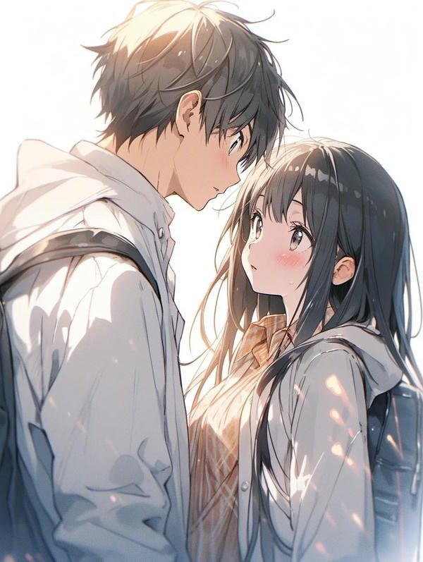 Cặp đôi anime ngồi trên sân thượng