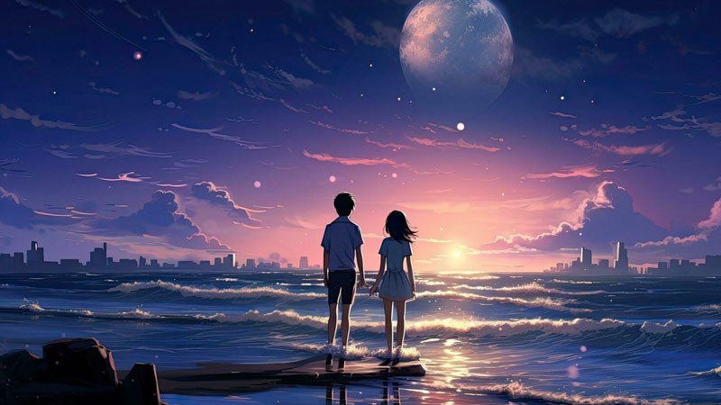 Cặp đôi anime trắng đen đi dạo cùng nhau