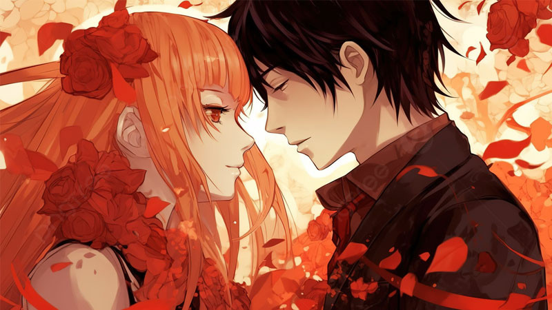 Cặp đôi anime trắng đen đứng dưới mưa