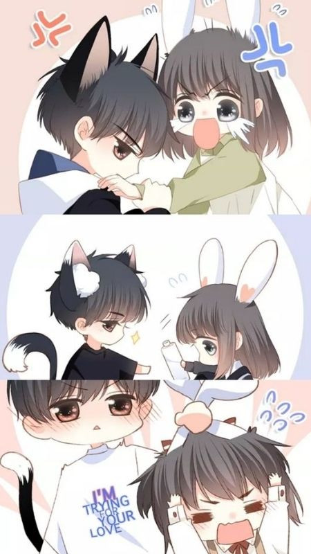 Cặp đôi hoạt hình đáng yêu với tai cáo và tai thỏ