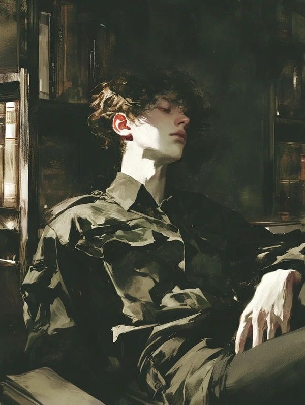 Chân dung anime nam với biểu cảm lạnh lùng pha lẫn nỗi buồn