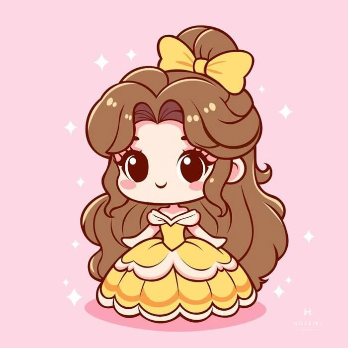 Những Hình Cute Chibi Dễ Thương Ai Cũng Yêu Thích Chân dung chibi nữ với mái tóc dài và biểu cảm dịu dàng