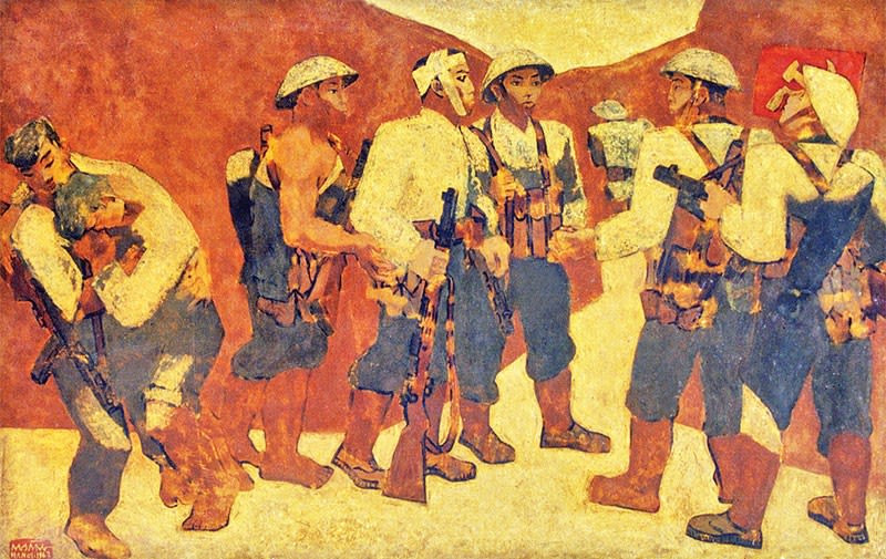 Khám Phá Tranh Sơn Mài Nổi Tiếng Việt Nam Đầy Biểu Tượng Chân dung người chiến sĩ trong tác phẩm sơn mài của Nguyễn Sáng