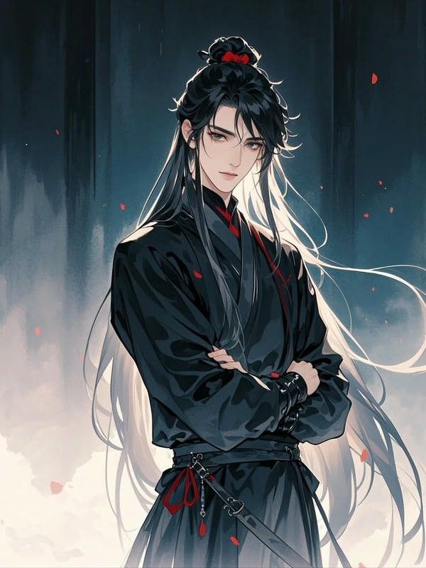 Chàng trai anime cổ trang trong bộ đồ truyền thống màu nâu