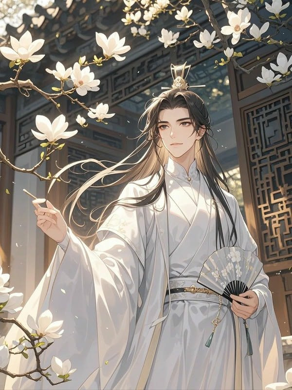 Chàng trai anime cổ trang với bối cảnh hoàng hôn